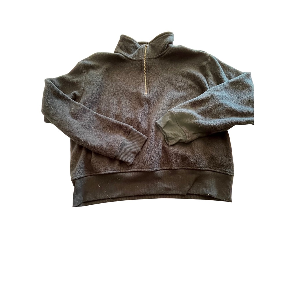 Natural Reflections Womens Black Quarter Zip Fleece Pullover Mock Neck Small